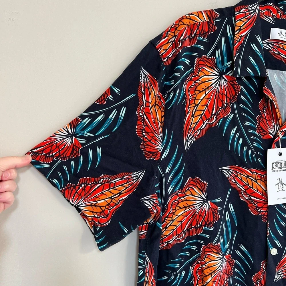 Original Penguin NWT Leaves Short Sleeve Button Down Slim Fit Camp Shirt, L - Picture 5 of 11